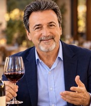 Stu Nudelman, Stu The Wine Guru, holding a glass of wine